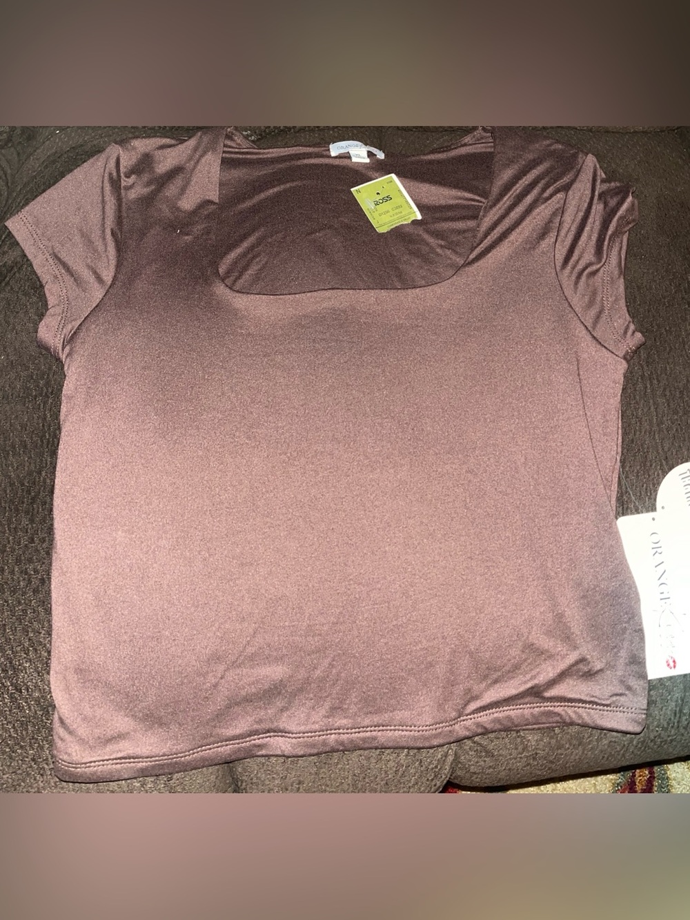 Orage Square Neck Short Sleeve Top - Mauve Brown Women’s XL NWT